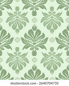 Damask seamless pattern with green flowers, vintage design, vector illustration elegant for textile, wall paper, bedding, curtains, cushion cover, rug, scarf, upholstery fabric, fashion, luxury style