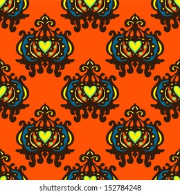 Damask seamless pattern heart abstraction background