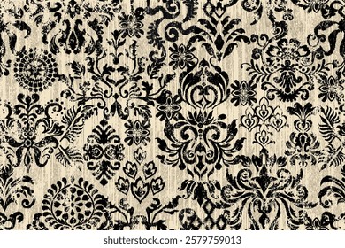 Damask seamless pattern, Ikat floral seamless pattern background, vector illustration, Ikat ethnic oriental embroidery, Aztec style, baroque. Design for texture, fab,clothing, decoration,fashion, tile