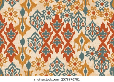 Damask seamless pattern, Ikat floral seamless pattern background, vector illustration, Ikat ethnic oriental embroidery, Aztec style, baroque. Design for texture, fab,clothing, decoration,fashion, tile