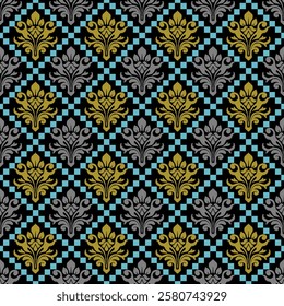 Damask seamless pattern. Ikat floral seamless pattern vector illustration, blue and white background,Aztec style,baroque pattern.design for texture,fabric,clothing,wrapping, wallpaper, carpet.