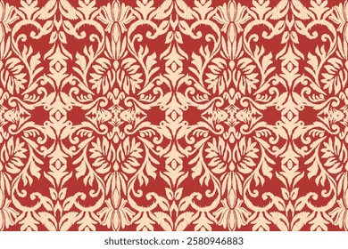 Damask seamless pattern, Ikat floral seamless pattern background, vector illustration, Ikat ethnic oriental embroidery, Aztec style, baroque. Design for texture, fab,clothing, decoration,fashion, tile