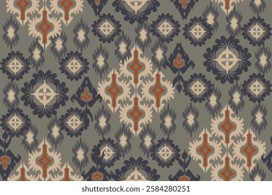 Damask seamless pattern, Ikat floral gothic background, vector illustration, ethnic oriental embroidery, Aztec style, baroque. Design for texture, fabric, clothing, decoration, fashion, textiles  