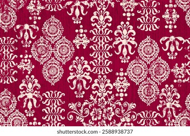 Damask seamless pattern, Ikat floral seamless pattern background, vector illustration, Ikat ethnic oriental embroidery, Aztec style, baroque. Design for texture, fab,clothing, decoration,fashion, tile