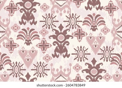 Damask seamless pattern, Ikat floral seamless pattern background, vector illustration, Ikat ethnic oriental embroidery, Aztec style, baroque. Design for texture, fab,clothing, decoration,fashion, tile
