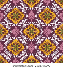 Damask seamless pattern. Ikat floral seamless pattern vector illustration, Aztec style,baroque pattern.design for texture,fabric,clothing,wrapping, wallpaper, carpet. Damask floral pattern.