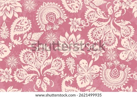 Damask seamless pattern, Ikat floral seamless pattern background, vector illustration, Ikat ethnic oriental embroidery, Aztec style, baroque. Design for texture, fabric, clothing, decoration, fashion