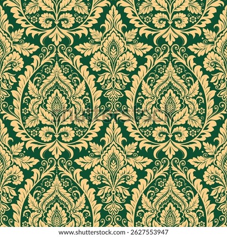 Damask seamless pattern, Ikat floral gothic background ,ethnic oriental embroidery, Aztec style, baroque. Design for texture, fabric, clothing, decoration, fashion, textiles