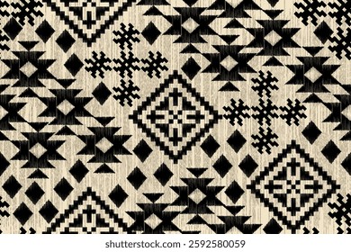 Damask seamless pattern, Ikat Navajo seamless pattern background, geometric folklore ornament, ethnic oriental embroidery, Aztec style, baroque. Design for texture, clothing, decoration, fashion