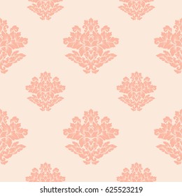Damask seamless pattern intricate design. Luxury royal ornament, victorian texture for wallpapers, textile, wrapping . Exquisite floral baroque lacy flourish in vintage peachy colors.