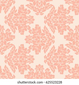 Damask seamless pattern intricate design. Luxury royal ornament, victorian texture for wallpapers, textile, wrapping . Exquisite floral baroque lacy flourish in vintage peachy colors.