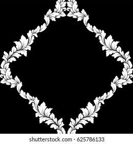 Damask seamless pattern intricate design. Luxury royal ornament, victorian texture for wallpapers, textile, wrapping. Exquisite floral baroque lacy flourish in black and white monochrome colors.
