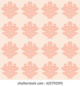 Damask seamless pattern intricate design. Luxury royal ornament, victorian texture for wallpapers, textile, wrapping . Exquisite floral baroque lacy flourish in vintage peachy colors.