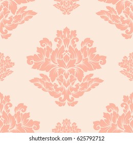 Damask seamless pattern intricate design. Luxury royal ornament, victorian texture for wallpapers, textile, wrapping . Exquisite floral baroque lacy flourish in vintage peachy colors.