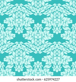 Damask seamless pattern intricate design. Luxury royal ornament, victorian texture for wallpapers, textile, wrapping. Exquisite floral baroque lacy flourish in soft mint green colors.
