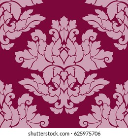 Damask seamless pattern intricate design. Luxury royal ornament, victorian texture for wallpapers, textile, wrapping. Exquisite floral baroque lacy flourish in vintage deep red color.