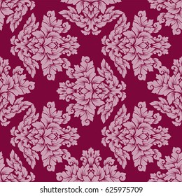 Damask seamless pattern intricate design. Luxury royal ornament, victorian texture for wallpapers, textile, wrapping. Exquisite floral baroque lacy flourish in vintage deep red color.
