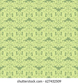 Damask seamless pattern intricate design. Luxury royal ornament, victorian texture for wallpapers, textile, wrapping. Exquisite floral baroque lacy flourish repeating tile in soft pastel green color.