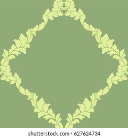 Damask seamless pattern intricate design. Luxury royal ornament, victorian texture for wallpapers, textile, wrapping. Exquisite floral baroque lacy flourish repeating tile in soft pastel green color.