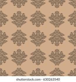 Damask seamless pattern intricate design. Luxury royal ornament, victorian texture for wallpapers, textile, wrapping. Exquisite floral baroque lacy flourish repeating tile in soft beige color
