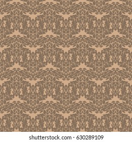 Damask seamless pattern intricate design. Luxury royal ornament, victorian texture for wallpapers, textile, wrapping. Exquisite floral baroque lacy flourish repeating tile in soft beige color