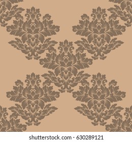 Damask seamless pattern intricate design. Luxury royal ornament, victorian texture for wallpapers, textile, wrapping. Exquisite floral baroque lacy flourish repeating tile in soft beige color