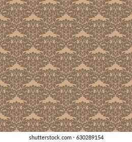 Damask seamless pattern intricate design. Luxury royal ornament, victorian texture for wallpapers, textile, wrapping. Exquisite floral baroque lacy flourish repeating tile in soft beige color