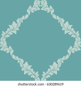 Damask seamless pattern intricate design. Luxury royal ornament, victorian texture for wallpapers, textile, wrapping. Exquisite floral baroque flourish repeating tile in soft pastel turquoise colors.