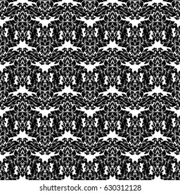 Damask seamless pattern intricate design. Luxury royal ornament, victorian texture for wallpapers, textile, wrapping. Exquisite floral baroque lacy flourish in black and white monochrome colors.
