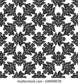 Damask seamless pattern intricate design. Luxury royal ornament, victorian texture for wallpapers, textile, wrapping. Exquisite floral baroque lacy flourish in black and white monochrome colors.
