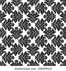Damask seamless pattern intricate design. Luxury royal ornament, victorian texture for wallpapers, textile, wrapping. Exquisite floral baroque lacy flourish in black and white monochrome colors.