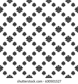 Damask seamless pattern intricate design. Luxury royal ornament, victorian texture for wallpapers, textile, wrapping. Exquisite floral baroque lacy flourish in black and white monochrome colors.