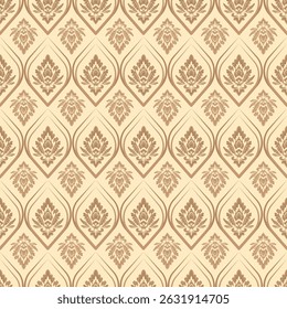 Damask seamless pattern with light brown abstract floral, vintage design, vector illustration elegant for textile, wall paper, bedding, curtains, cushion cover, rug, scarf, upholstery fabric
