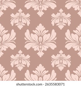 Damask seamless pattern with light brown flowers, vintage design, vector illustration elegant for textile, wall paper, bedding, curtains, cushion cover, rug, scarf, upholstery fabric, luxury design
