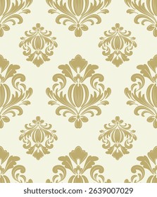 Damask seamless pattern with light brown floral elements, vintage design, vector illustration elegant for textile, bedding, curtains, cushion cover, rug, upholstery fabric, scarf, luxury design