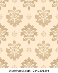 Damask seamless pattern with light brown flowers, vintage design, vector illustration elegant for textile, wall paper, curtains, cushion cover, bedding, scarf, upholstery fabric, wrapping, fashion