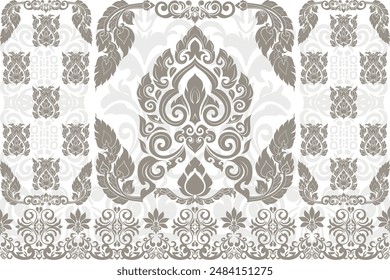 Damask seamless pattern natural earth tone abstract EPS full vector, Vintage floral damask ornament,floral paisley embroidery,ethnic traditional design for print,fabric,Indian,Thai Pattern,Lai Thai