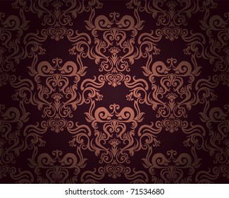 Damask seamless pattern on dark background. Could be used as repeating wallpaper, textile, wrapping paper, background, etc.