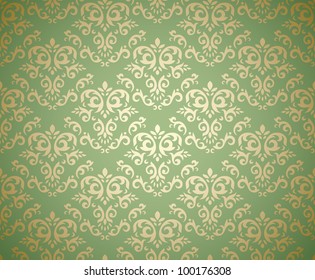 Damask seamless pattern on gradient background stylized like textile. Could be used as repeating wallpaper, textile, wrapping paper, background, etc