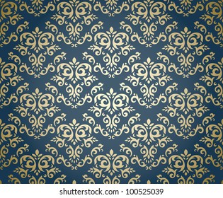 Damask seamless pattern on gradient background stylized like textile. Could be used as repeating wallpaper, textile, wrapping paper, background, etc