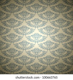 Damask seamless pattern on gradient background. Could be used as repeating wallpaper, textile, wrapping paper, background, etc.