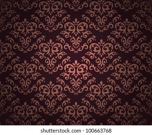 Damask seamless pattern on gradient background stylized like textile. Could be used as repeating wallpaper, textile, wrapping paper, background, etc