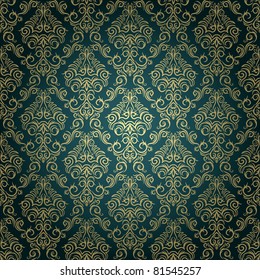 Damask seamless pattern on gradient background. Could be used as repeating wallpaper, textile, wrapping paper, background, etc.