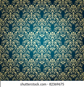 Damask seamless pattern on gradient background. Could be used as repeating wallpaper, textile, wrapping paper, background, etc.