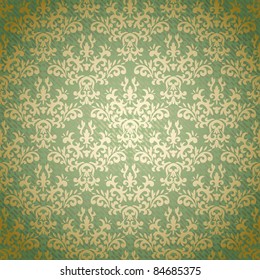 Damask seamless pattern on gradient background stylized like textile. Could be used as repeating wallpaper, textile, wrapping paper, background, etc