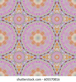 Damask seamless pattern in orange and blue colors. Royal wallpaper with abstract flowers. Vector stylish ornament.