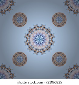 Damask seamless pattern in orange and blue colors. Vector illustration.
