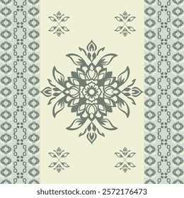 Damask seamless pattern in oriental style. Traditional ornament with arabesques and floral elements. Design for ceramic pottery, sarees, motifs, ornaments, and clothing.