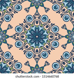 Damask seamless pattern oriental tiles with floral motif. Can be used for wallpaper, backgrounds, decoration for your design, ceramic, page fill and more.