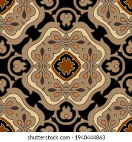 Damask seamless pattern. Ornamental Baroque style background. Repeat colorful vector backdrop. Vintage ornaments with flowers, leaves, shapes. Beautiful ornate design. For fabric, wallpapers, prints.